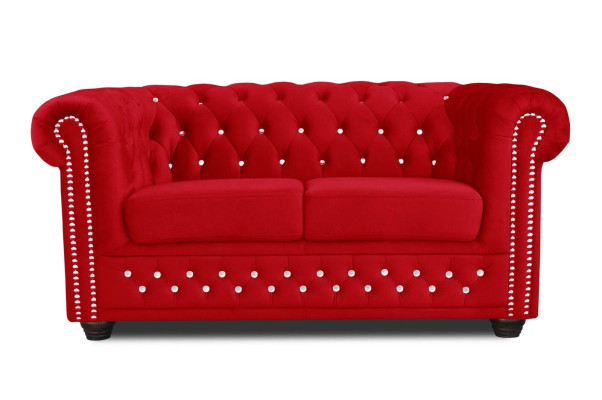 Chesterfield Textil Couch Polster 2Sitzer Stoff Sofas Couchen rote Zweisitzer