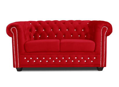 Chesterfield Textil Couch Polster 2Sitzer Stoff Sofas Couchen rote Zweisitzer