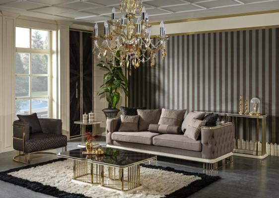 Dreisitzer Sofa Couch Wohnzimmer Möbel Luxus Sofas Couchen Metall Textil