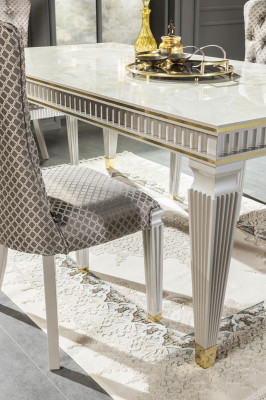 Esszimmer Set Weiß Esstisch Metall Luxus 4x Stühle Elegantes Design Neu 5tlg.