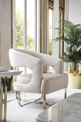 Wohnzimmer Set Beige 2x Sessel Weiß Beistelltisch Elegantes Möbel Neu