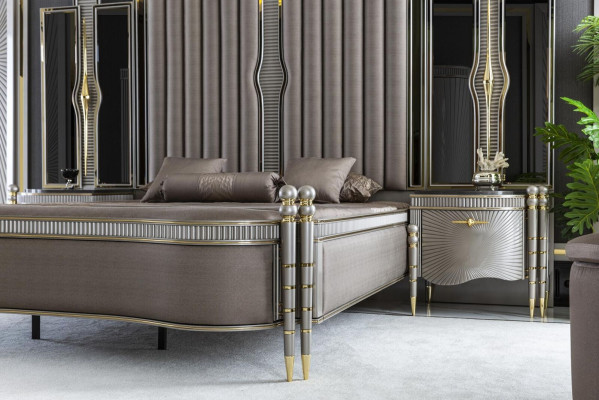 Schlafzimmer Set Braun Bett 2x Nachttisch Schminktisch Spiegel 5 tlg.