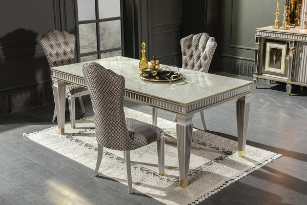 Esszimmer Set Grau 4x Stühle Esstisch Anrichte Spiegel Elegantes Design 7tlg.