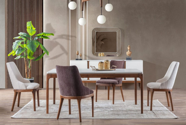Luxus Esszimmer Set Esstisch 4x Stühle Anrichte Spiegel 7 tlg Modern
