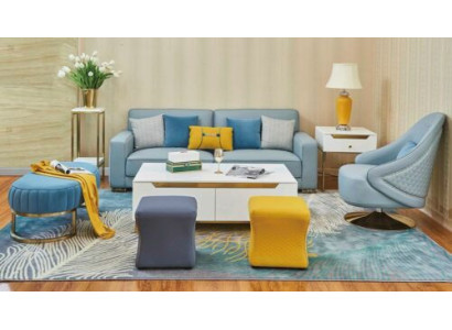 Wohnzimmer Set Sofa 3 Sitzer Sessel Hocker Polster Garnitur Leder Modern