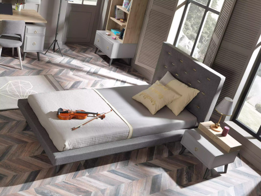 Bett 100 cm Bettgestelle Bettrahmen Kinderbett Jugendbett Stoff Grau