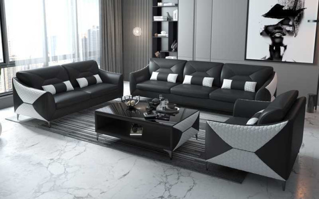 Garnitur Sofagarnitur Couchgarnitur 321 Sitzer Ledersofa Couch Grau