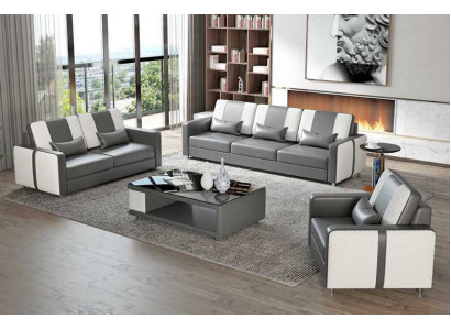 Komplette Sofa Sofagarnitur Luxus Couchgarnitur Grau Kunstleder 321