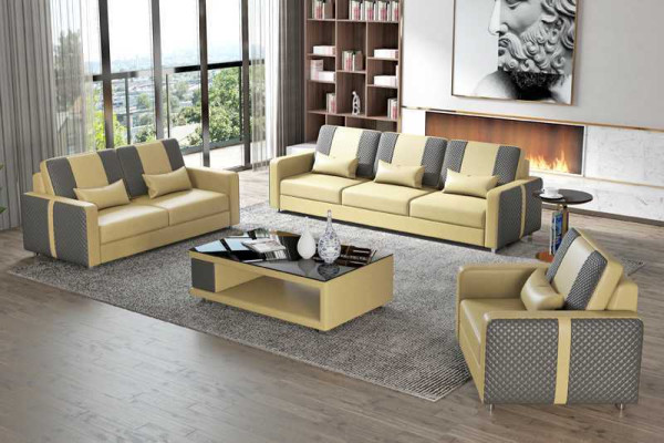 Komplette Sofa Sofagarnitur Luxus Couchgarnitur Grau Kunstleder 321