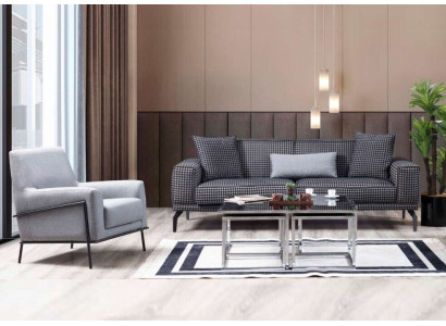 Polstersofa Komplette Couchgarnitur Sofagarnitur Grau Sitzer Stoffsofa