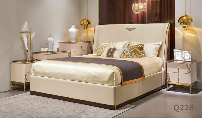 Designer Bett Schlafzimmer Doppelbett Betten Luxus Leder Hotel Polster