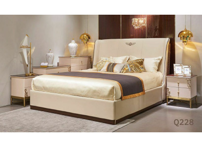 Designer Bett Schlafzimmer Doppelbett Betten Luxus Leder Hotel Polster