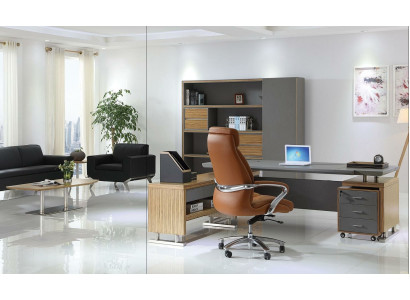 Designer Büro Arbeit Zimmer Set Regal Tisch Sessel Komplett Deko Set Möbel