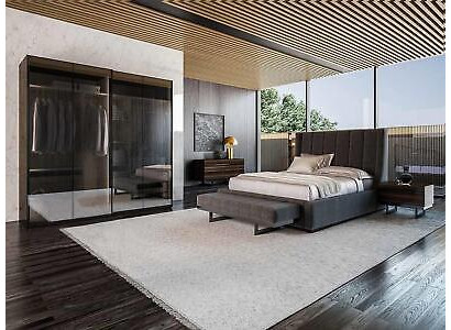 Luxus Modern Set Schlafzimmer Doppel Bett Komplett 2x Nachttische Kommode