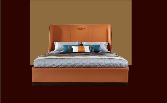 Bett 2 x Nachttisch Schlafzimmer Orange Kreative Modern Möbel Holz Luxus Betten