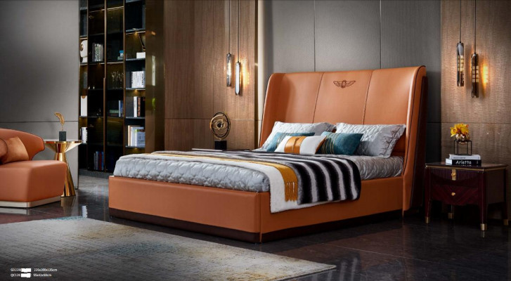 Bett 2 x Nachttisch Schlafzimmer Orange Kreative Modern Möbel Holz Luxus Betten