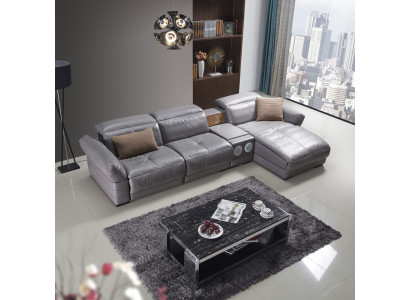 Luxus Ecksofa Leder Couch Polster Garnitur Soundsystem Multifunktion