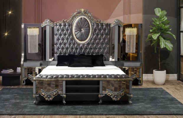 Garnitur Schlafzimmer Doppel Luxus Bett Klassischе Schwarz Set 4tlg