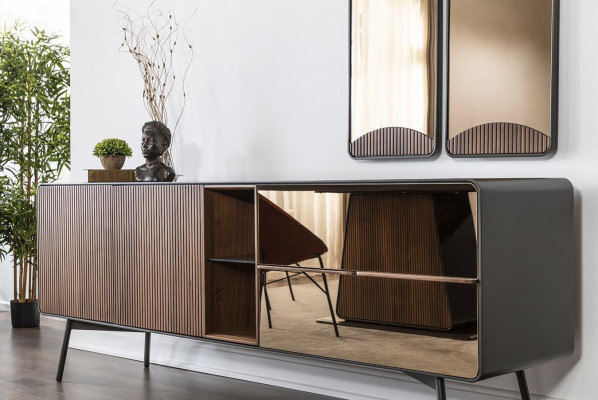 Sideboard Kommode Anrichte Spiegel Holz Modern Braun Set Garnitur