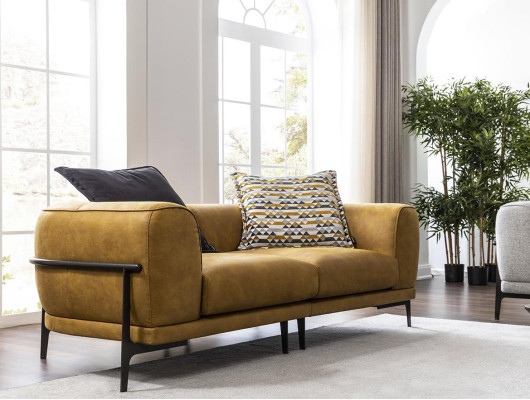 Modern Zweisitzer Sofa 2 Sitzer Sofas Modern Gelb Kunstleder Couch Design