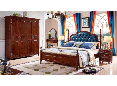 Schlafzimmer Set 4 tlg Klassisch Bett +2x Nachttische Kleiderschrank