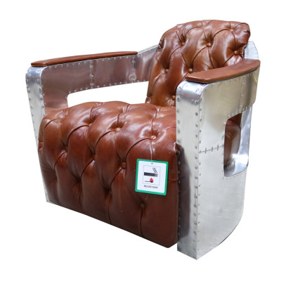 Chesterfield Sessel Knopf Geschlossen Sitzen Shabby Vintage Tan Echtes