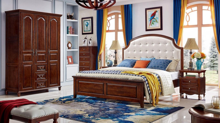 Schlafzimmer Set Bett 2x Nachttische Kleiderschrank Klassisch 4tlg.