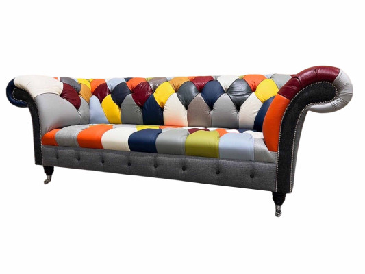 Chesterfield 3 Sitzer Stoff Design Couch Polster Textil Modern Sofa Neu