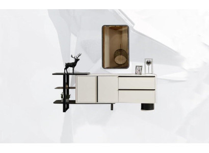 Schrank Sideboard mit Spiegel Anrichte Garnitur Modern Kommode Weiß