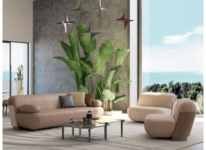 Luxus Möbel Sofagarnitur Couch Sofa Polster 211 Sitzer mit Couchtisch Holz Glas