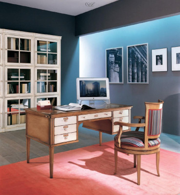 Büro Set Holztisch Stuhl Schreibtisch Regal Schränke 2tlg. Italienische Möbel
