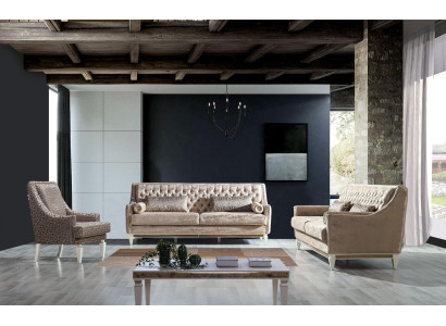 Beige Chesterfield Couchgarnitur 4+3 Sitzer Stilvoller Sessel Design Set