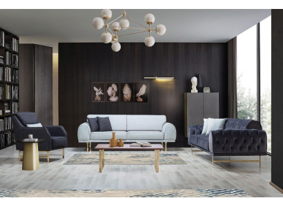 Schwarz-Weiße Couchgarnitur 3+3 Sitzer Stilvoller Einsitzer Sessel Sofas