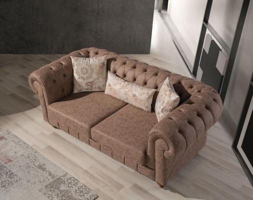 Weiß-Braune Chesterfield Sitzgruppe Designer Sofas Luxus Garnitur 3+2+1