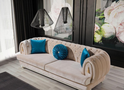 Beige Chesterfield Polster Couch Designer Dreisitzer Textilsofas 3-er