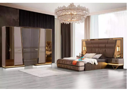 Doppelbett Modern Schlafzimmer Garnitur Luxus Gold Bett Set 4tlg Beige