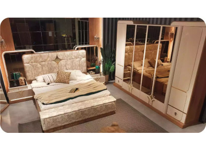 Garnitur Luxus Schlafzimmer Doppelbett Bett Set 4tlg Beige Moderne