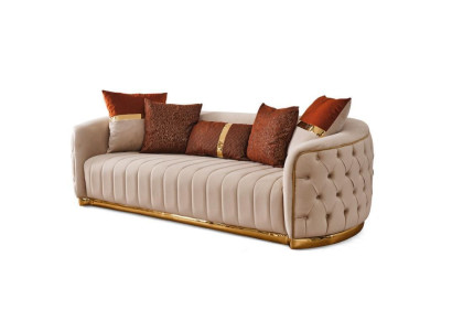 Beige Textil Dreisitzer Moderne Designer Luxus Couch Chesterfield Beige