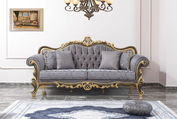 Chesterfield Sofagarnitur Polstersofa Sofa Blau Dreisitzer Sessel Set