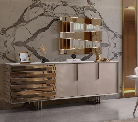 Luxus Essecke Essgruppe Esszimmer Esstisch Stühle Beige Holz Set 8tlg