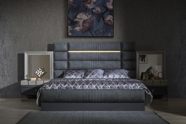 Luxus Schlafzimmer Doppelbett Grau Garnitur Set 4tlg Moderne Bett Neu