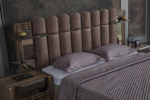 Schlafzimmer Garnitur Luxus Doppelbett Holz Braun Stoff Bett Set 4tlg