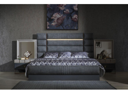 Schlafzimmer Doppelbett Grau Garnitur Set 4tlg Modern Bett Nachttische