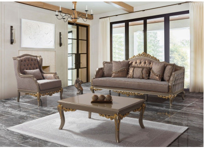 Sofagarnitur Polstersofa Sofa Couch Braun Stoffsofa Chesterfield Set Couchen