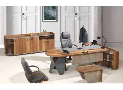 Komplette Büro Schreibtisch Bürotisch Set 4tlg Holz Braun Kommode Groß