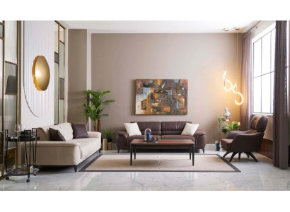 Polstersofas Couchgarnitur Sofa Sessel Stoffsofa Set 3tlg Braun Stoff