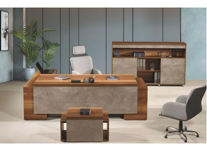 Büromöbel Eckbürotisch Komplette Büro Bürotisch Set 3tlg Holz Braun