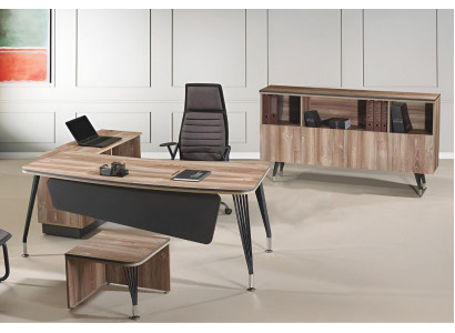 Arbeitszimmermöbel Komplettbüro Eckbürotisch Büro 3tlg Holz Braun Set