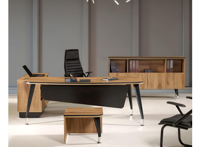 Eckbürotisch Arbeitszimmermöbel Komplettbüro Büro 3tlg Holz Braun Set