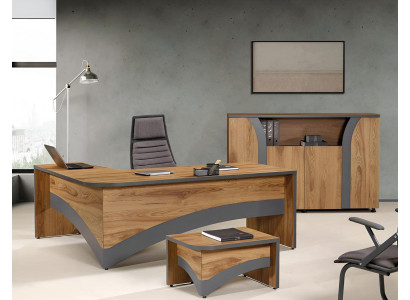Eckbürotisch Arbeitszimmermöbel Komplettbüro Büro 3tlg Holz Braun Set